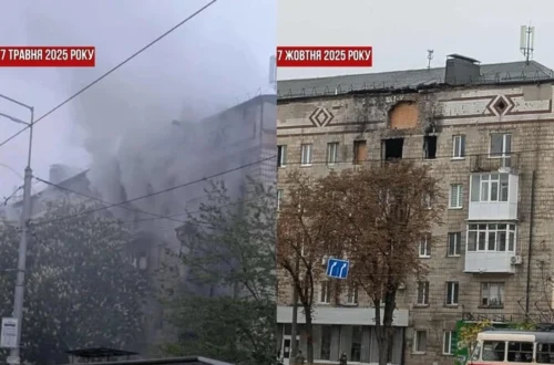 П’ять місяців після обстрілу: будинок на Табірній у Києві досі із вибитими вікнами